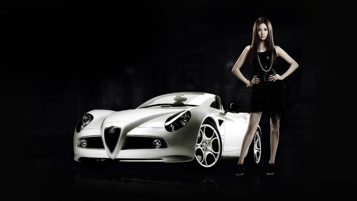 Woman and White Sports Car