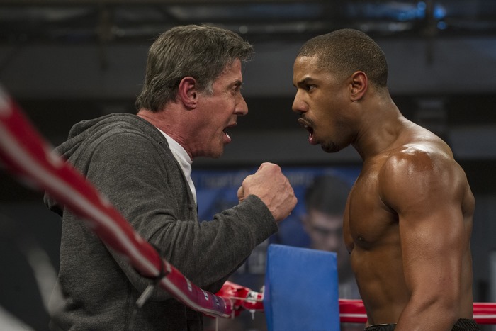 Sylvester Stallone and Michael B. Jordan in a boxing ring
