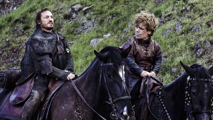 Bronn and Tyrion from Game of Thrones on horseback