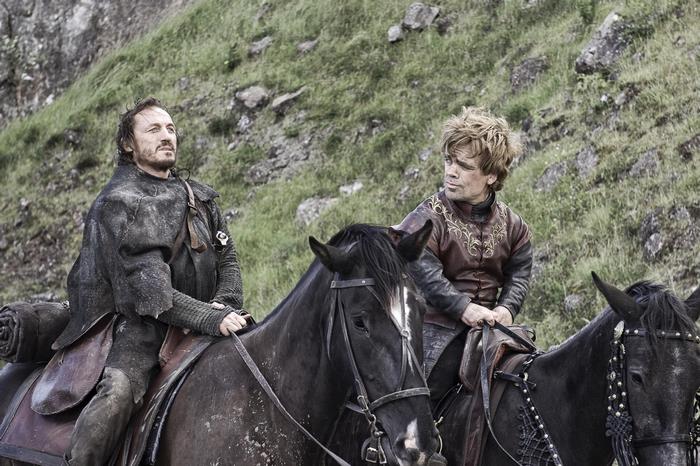Bronn and Tyrion from Game of Thrones on horseback