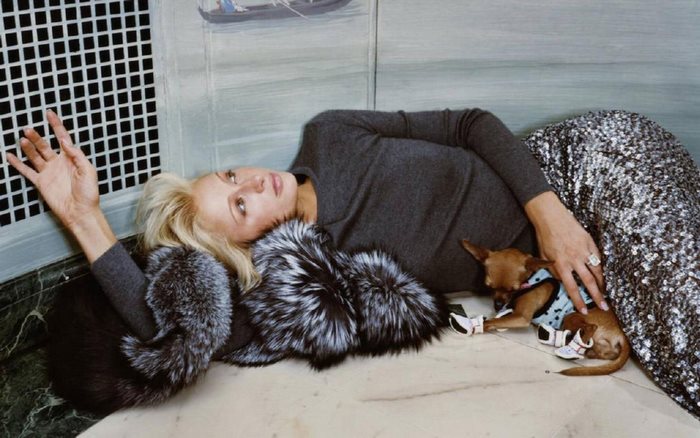 Paris Hilton with chihuahua and fur