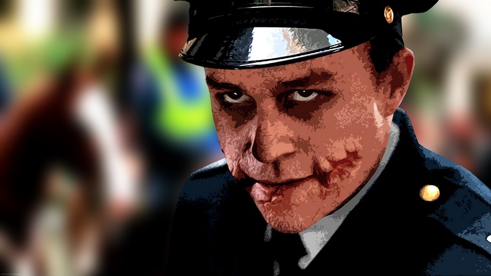 Heath Ledger as the Joker in Police Uniform