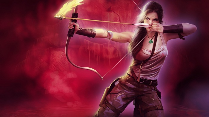 Woman with bow and flaming arrow
