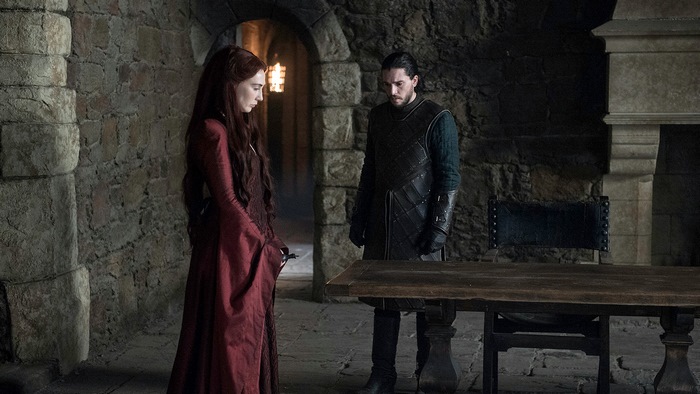 Melisandre and Jon Snow from Game of Thrones