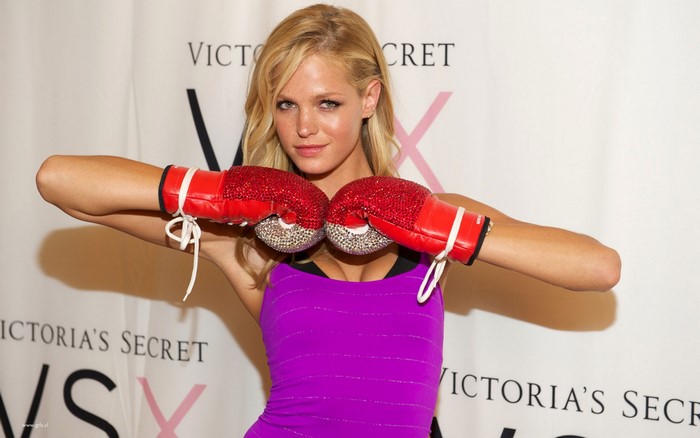 Erin Heatherton wearing boxing gloves