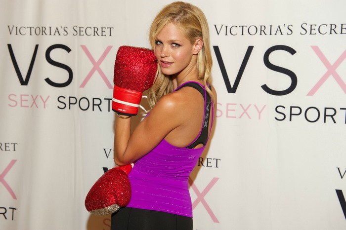 Erin Heatherton with Victoria's Secret VSX boxing gloves