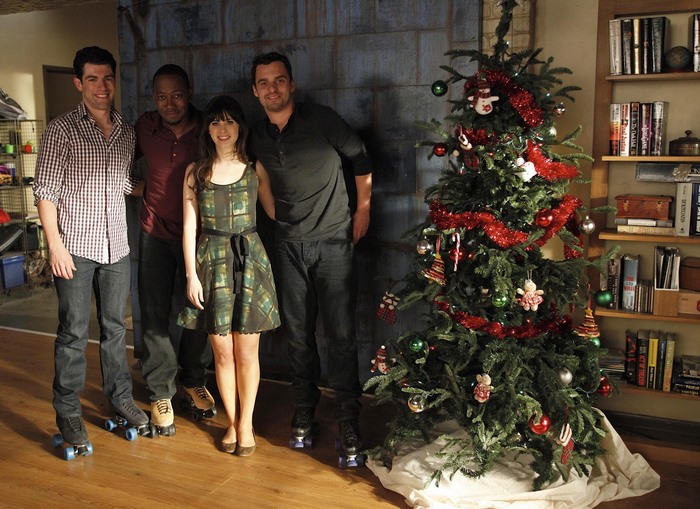 New Girl Cast with Christmas Tree