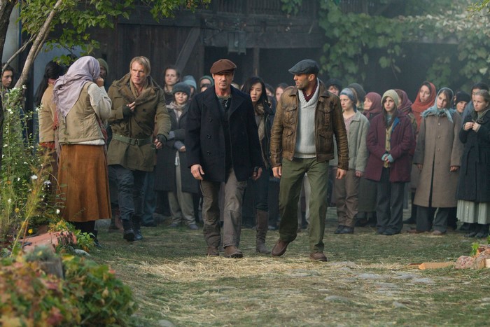 Dolph Lundgren and Jason Statham in a crowd