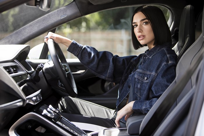 Dua Lipa in a car