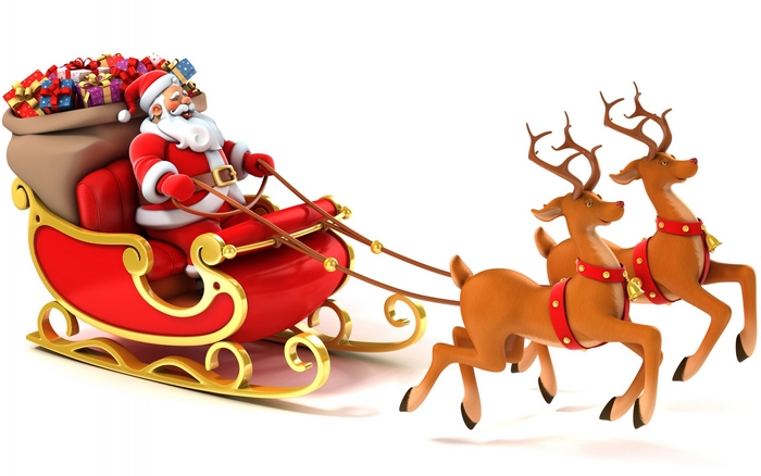 Santa Claus in a Sleigh Pulled by Reindeer