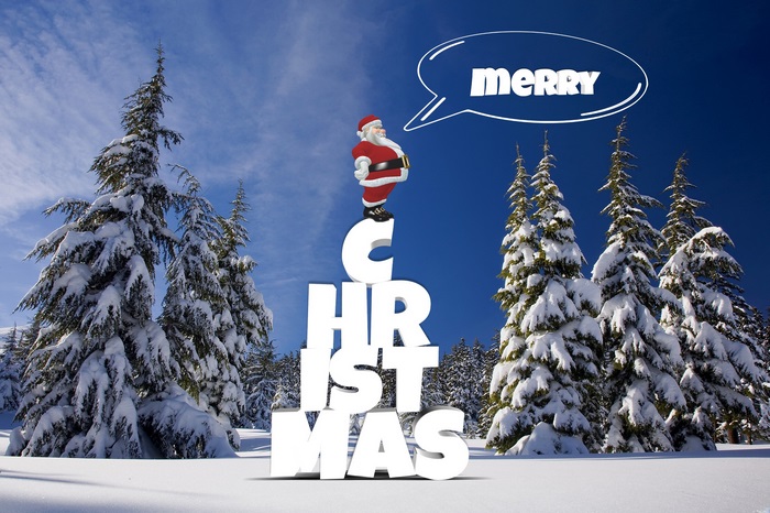 Santa Claus on Christmas letters in snowy forest