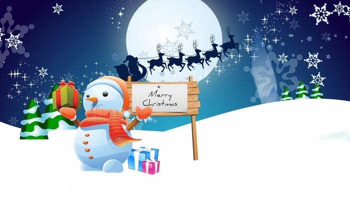 Merry Christmas Snowman with Santa's Sleigh