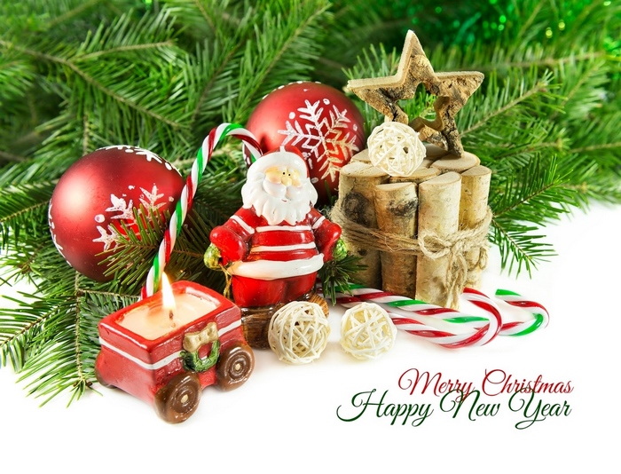 Christmas Decorations with Santa Claus and Ornaments