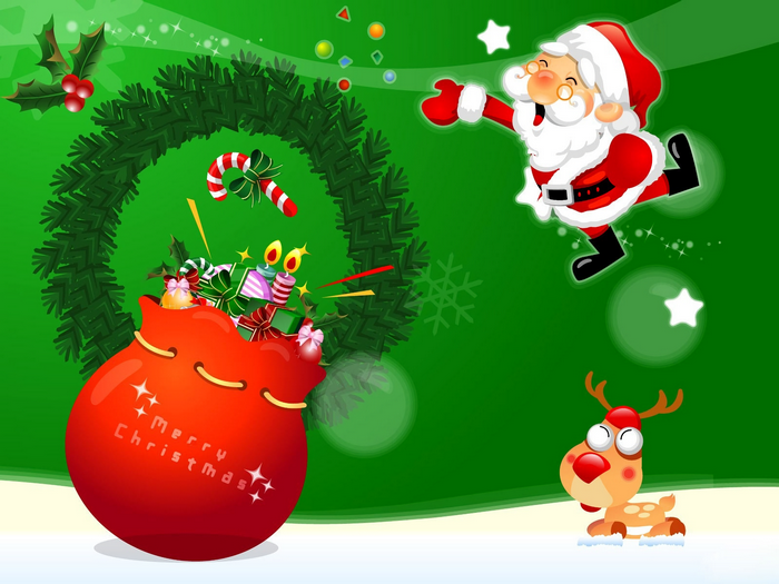 Santa Claus and reindeer with Christmas gifts