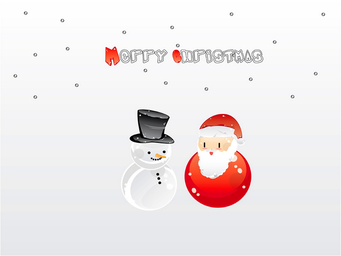 Santa Claus and Snowman with Merry Christmas text