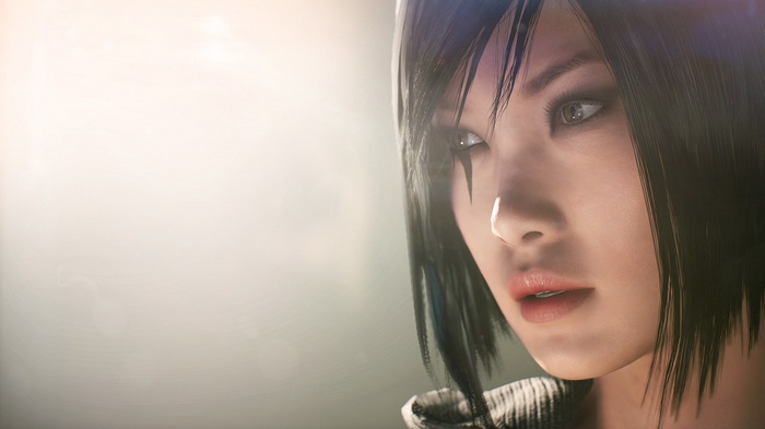 Close-up of a woman's face with dark hair