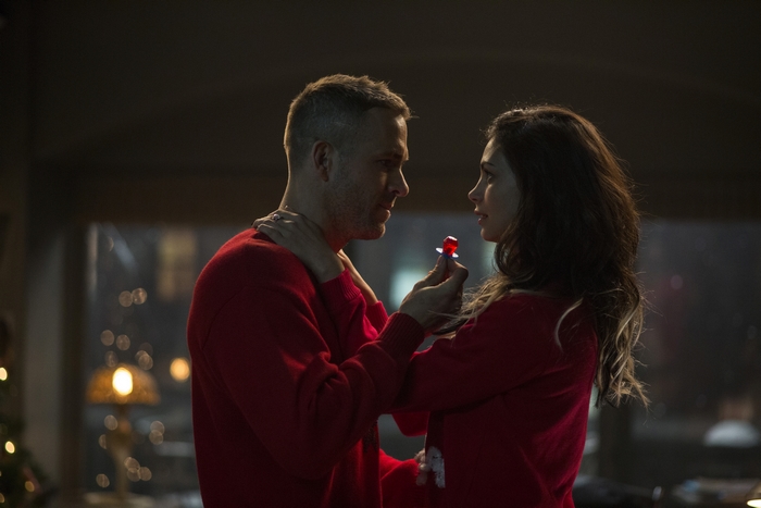 Ryan Reynolds and Morena Baccarin in Red Sweaters