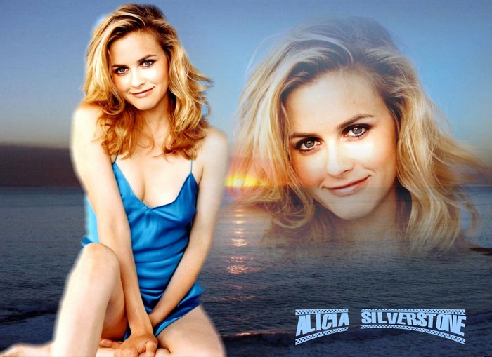 Alicia Silverstone by the ocean at sunset