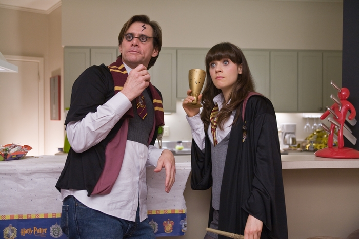 Jim Carrey and Zooey Deschanel as Harry Potter characters