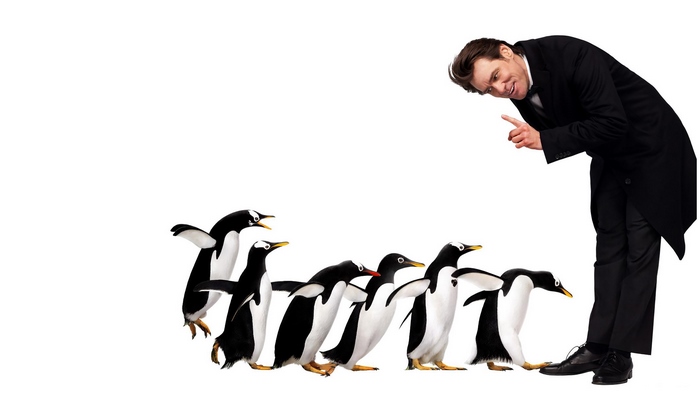 Jim Carrey with penguins