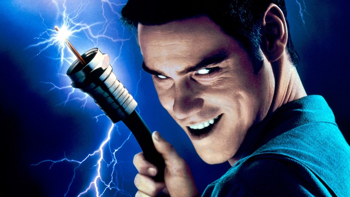 Jim Carrey with an electrical device
