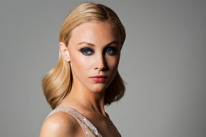 Sarah Gadon with dramatic eye makeup