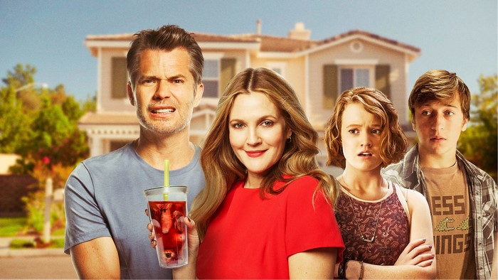 Drew Barrymore and cast from movie