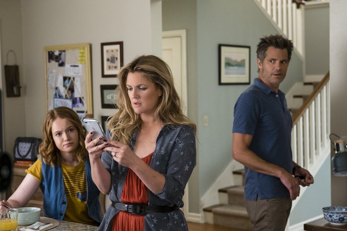 Drew Barrymore and two others in a home