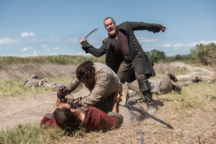Toby Stephens in a sword fight