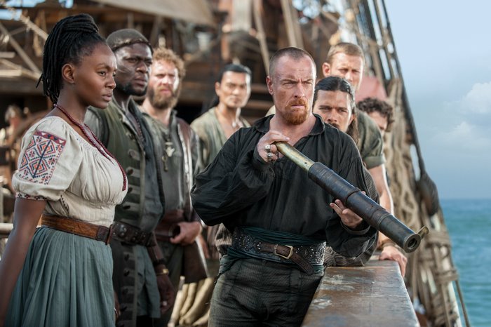 Captain Flint and crew on a ship