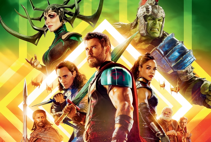 Thor: Ragnarok characters Hela, Thor, Loki, Valkyrie, Hulk, Heimdall