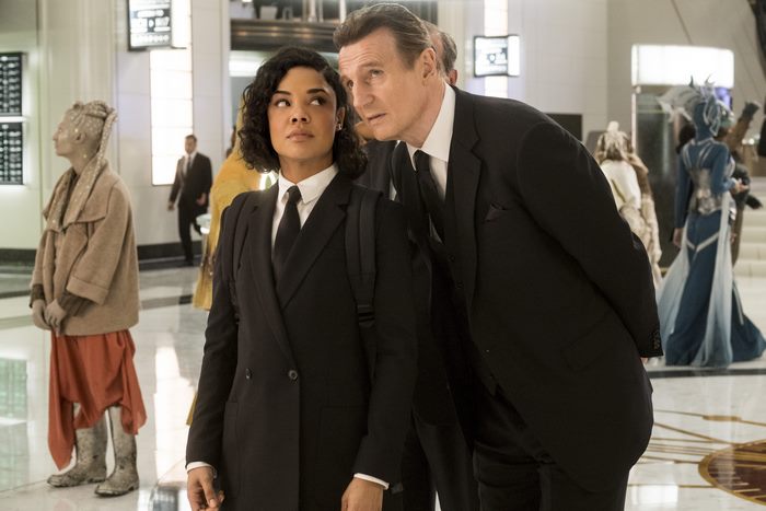 Tessa Thompson and Liam Neeson in Men in Black: International