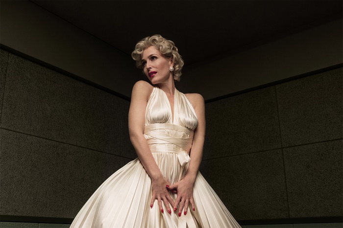 Gillian Anderson in a satin gown