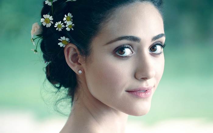 Emmy Rossum with flowers in her hair