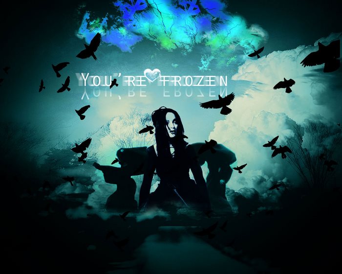 Madonna with birds and text