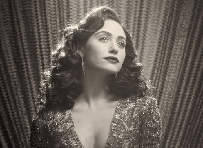 Emmy Rossum in a sequined dress
