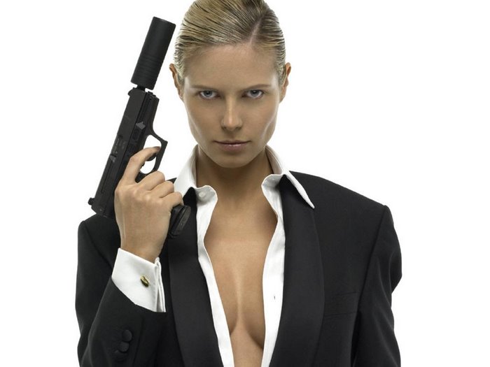 Heidi Klum with a silenced pistol