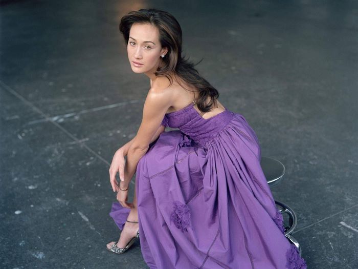 Maggie Q in a purple dress