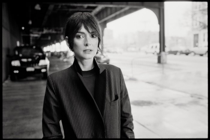 Winona Ryder in a pinstripe suit