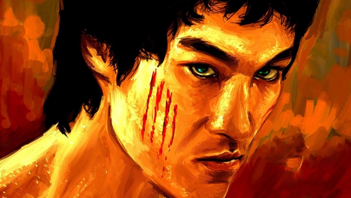 Bruce Lee with facial wounds