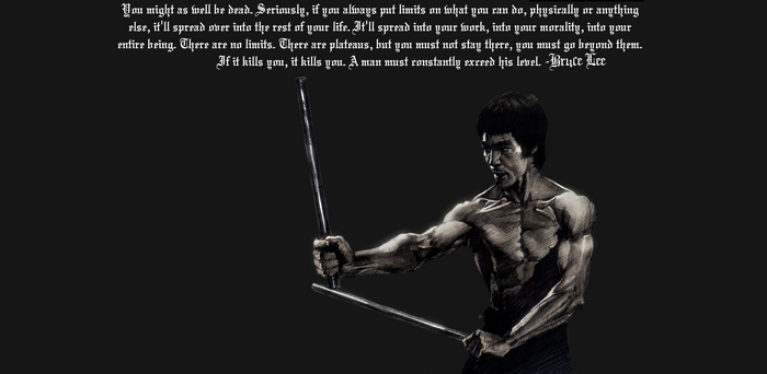 Bruce Lee with Nunchucks and Quote