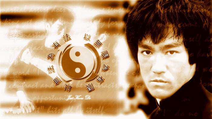 Bruce Lee with Yin Yang and Chinese Characters