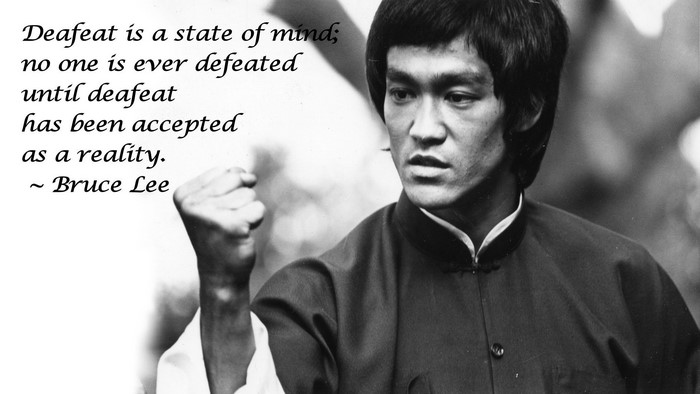 Bruce Lee Classic Martial Arts Pose with Quote