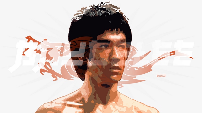 Bruce Lee portrait with Chinese characters