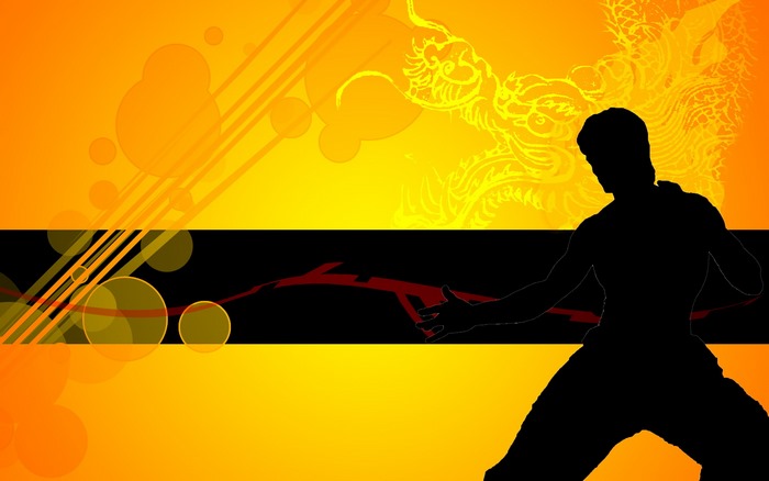 Bruce Lee silhouette with dragon background