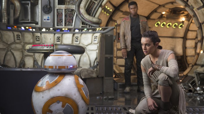 Rey, Finn, and BB-8 from Star Wars