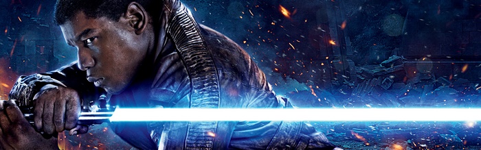 Finn from Star Wars with a lightsaber