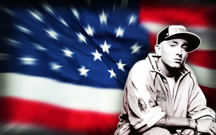 Eminem in front of American Flag