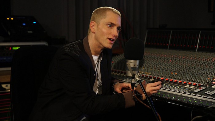 Eminem in a recording studio