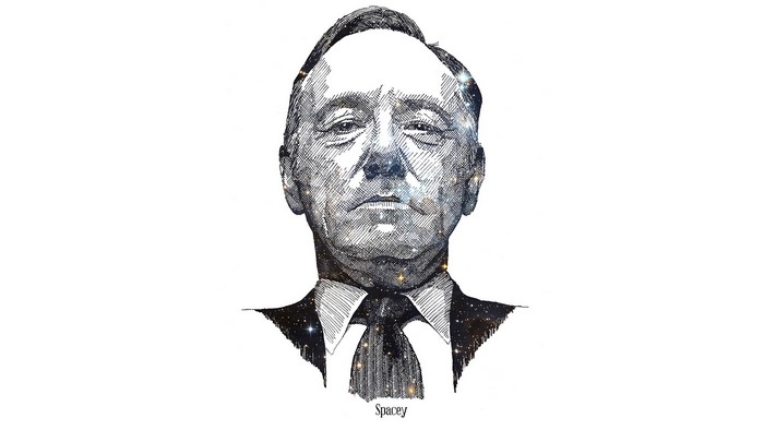 Kevin Spacey portrait with galaxy background